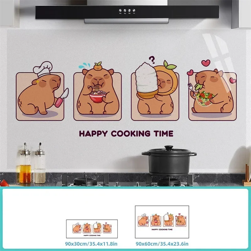 Cute Cartoon Capybara Wall Stickers PVC Kitchen Cabinet Stove Fire Prevention Self-adhesive Decals Wallpaper for Home Decoration