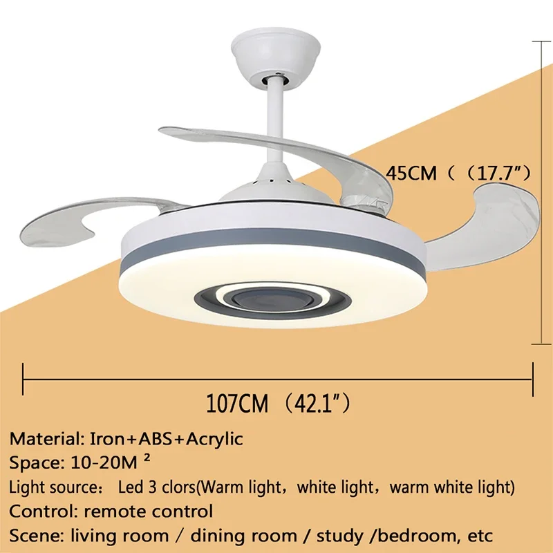BERTH Modern Stealth Fan Light LED Living room Restaurant Bedroom Children's room Ceiling Fan Light Remote Electric