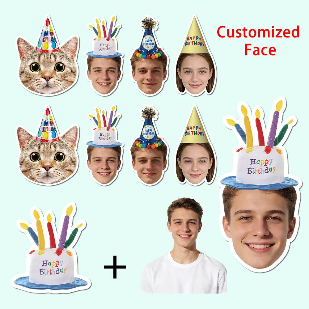 20 Stück personalisierte Fotoaufkleber mit Geburtstagshut-Muster, individuelle Gesichtsfotoaufkleber, Geburtstagsgeschenk, Partyzubehör für alles Gute zum Geburtstag – Detail 3