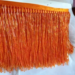 Elegant Grey Blue Tube Tassel Lace Trim with Beaded Embellishments - 15CM Wide for Wedding and Evening Dresses (Orange Red)