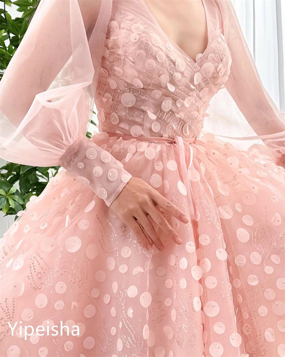 

Yipeisha Simple V-neck Sheath A-line Flowers Fold Chiffon Prom Dresses vestido festa 칵테일드레스