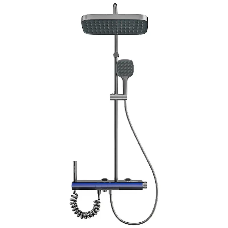 Bathroom Drizzle System Set Space Aluminum Shower System,LED display Matte Gray Pressurized Shower Bath Shower Set Home 5