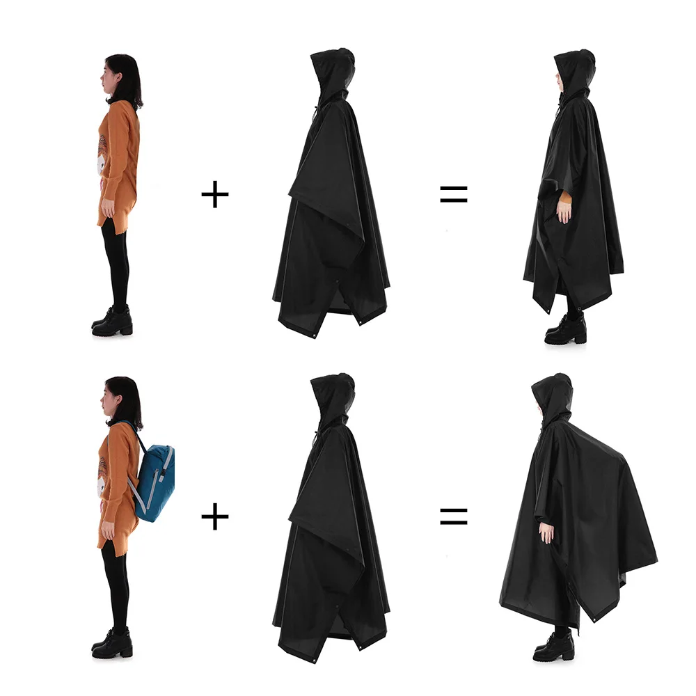 Raincoat Poncho 3 In 1 Outdoor Military Hooded Sleeve Waterproof Motorcycle Rain Cover Camping Hiking Travel Tent