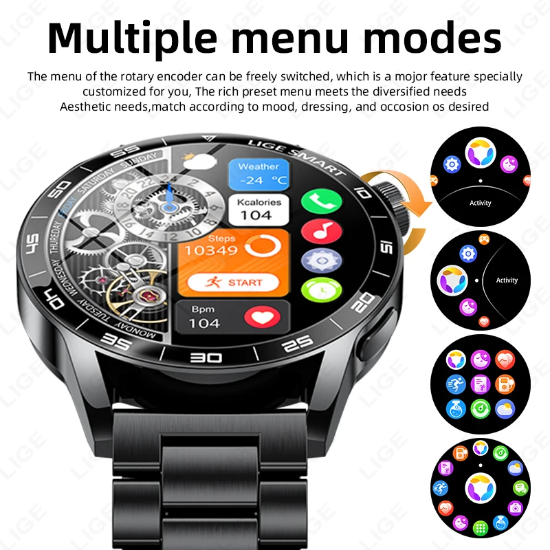 LIGE Outdoor Military Smartwatch Men Bluetooth Talking Smartwatch 1.38" HD Full Touch Heart Rate Monitoring Sports Fitness Watch