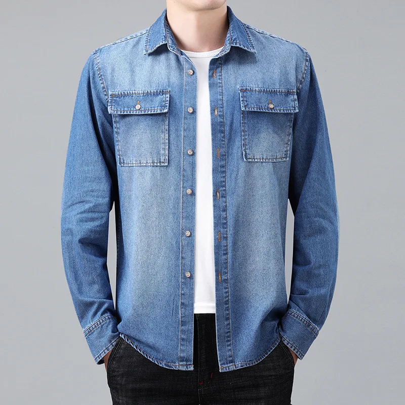 Denim Shirt Long Sleeved Shirt men's casual loose plus size 6XL 7XL 8XL cowboy shirt spring autumn