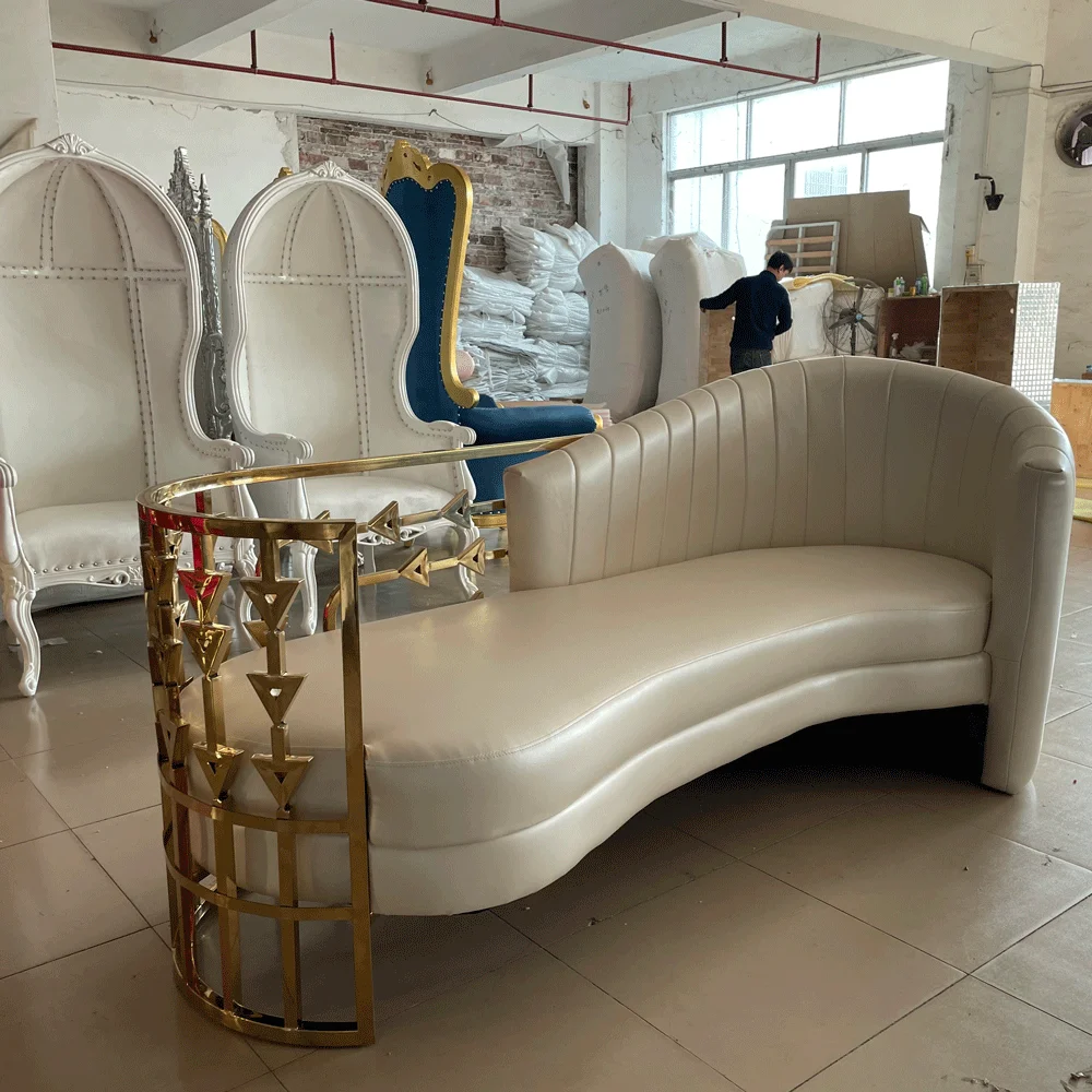 Luxury Gold Wedding Two Seat Throne Sofa King Chair Set For