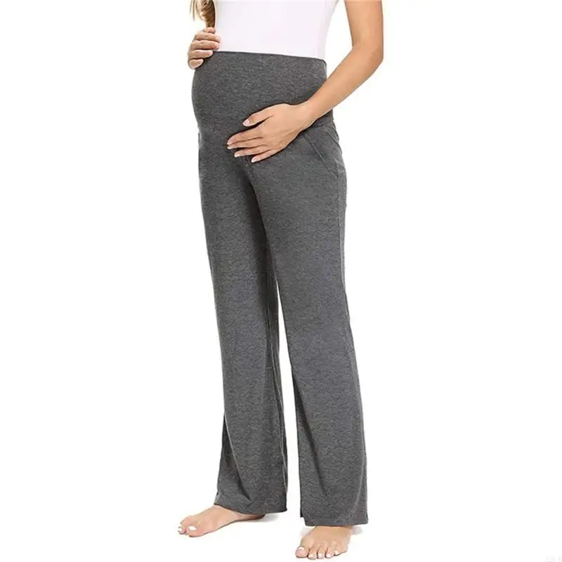 Stilvolle gerade Umstandshose, atmungsaktiv, hoher Bund, weites Beindesign mit elastischem, glattem Design für werdende Mamas – Detail 4