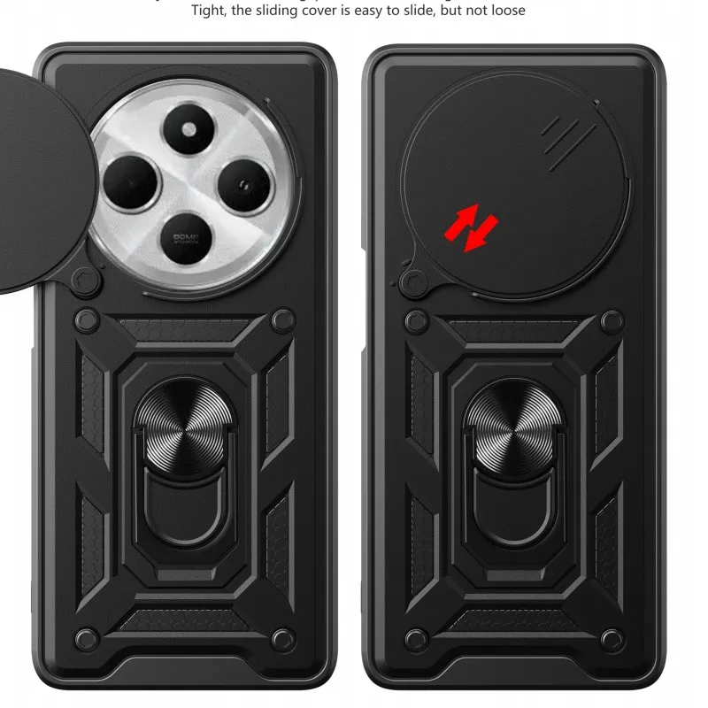 Sliding Window Shockproof Phone Case with Magnetic Ring Stand and Full Camera Protection