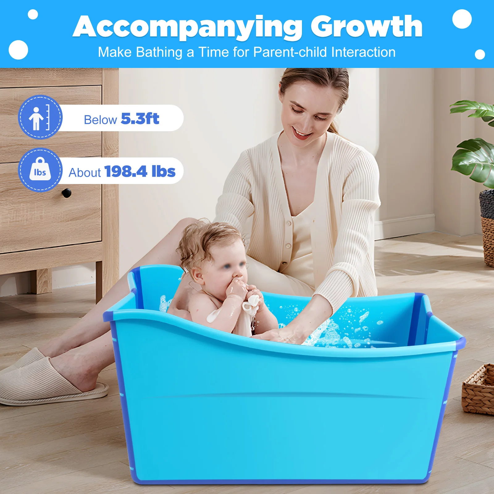 Portable Blue Oversized Foldable Bathtub, Adult Sauna, Children's Whirlpool Pool, Foldable Bathtub Massage