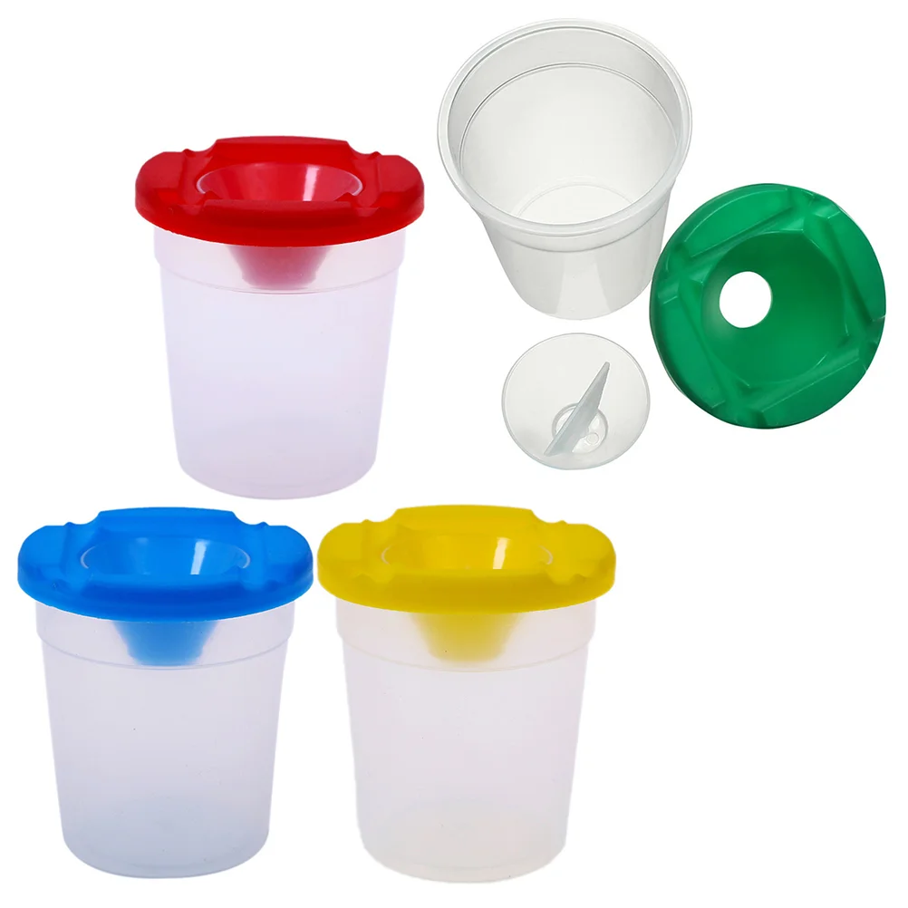 Plastic Paint Cups 5 Pcs With Lid Drawing Cups Painting Accessories Washable Brush Holder Art Supplies Palette Paint Pots