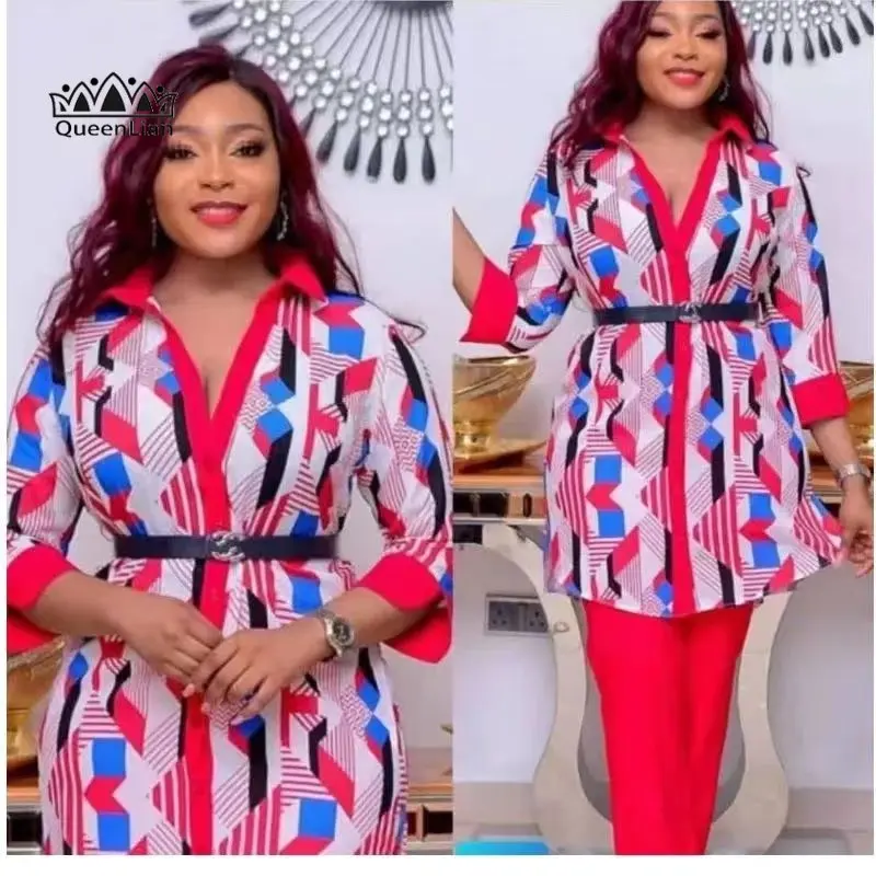 

New Africa 3-Sizes Fashion Dashiki Pants with Long Coat 2 Pieces Suit For Women
