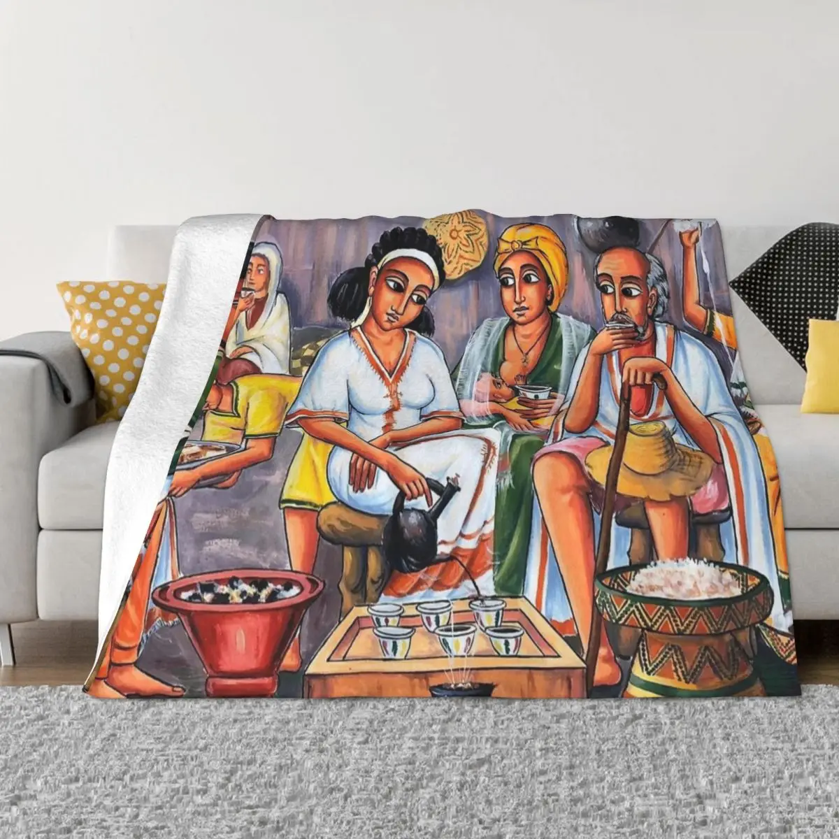 

Ethiopian Painting Art Africa Blanket Sofa Cover Velvet Winter Vintage Lightweight Throw Blanket for Bed Travel Bedspread