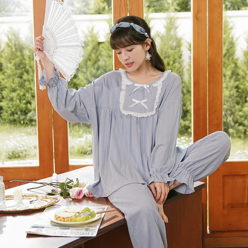 Fashion Pajamas Women's Long-sleeved Spring And Autumn New  Home Service Cotton Suit Comfortable and breathable suit