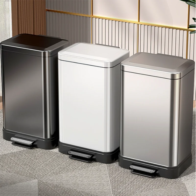 

Kitchen Big Narrow Trash Can Lid Metal Nordic Large Storage Elegant Garbage Bin Touchless Toilet Casa Inteligente Cleaning Tools
