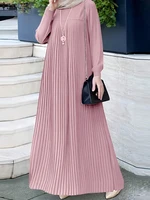 2026 ZANZEA Spring Elegant Long Sleeve Pleated Sundress Muslim Abaya Hijab Dress Fashion Casual IsIamic Clothing Dubai Maxi Robe