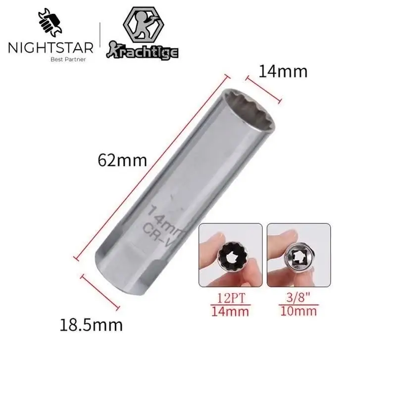 Douille Magnétique 14mm Pour Bougies D'allumage - Clé à Bougie Pivotante 3/8" Paroi Mince - 4