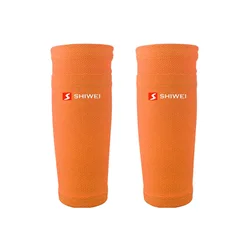 Enhanced Soccer Shin Guard Sleeves with Pocket - Nylon Leg Support - M (Orange)