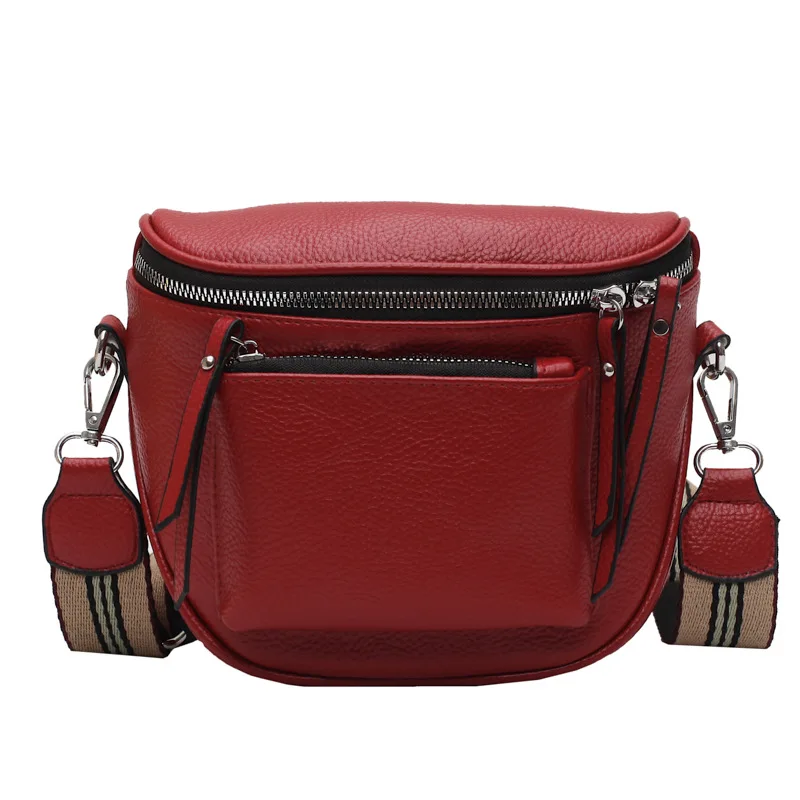

Designer Crossbody Bag Pu Leather Soft Messenger Bags for Ladies Zipper Wide Shoulder Strap Mini Retro Woman Bag Female Bags