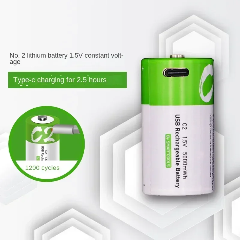 

Rechargeable Batteries 2 Size Type-c Direct ChargingC Lithium Battery 1.5v 5000mWh High Capacity Audiovisual Equipment Wholesale