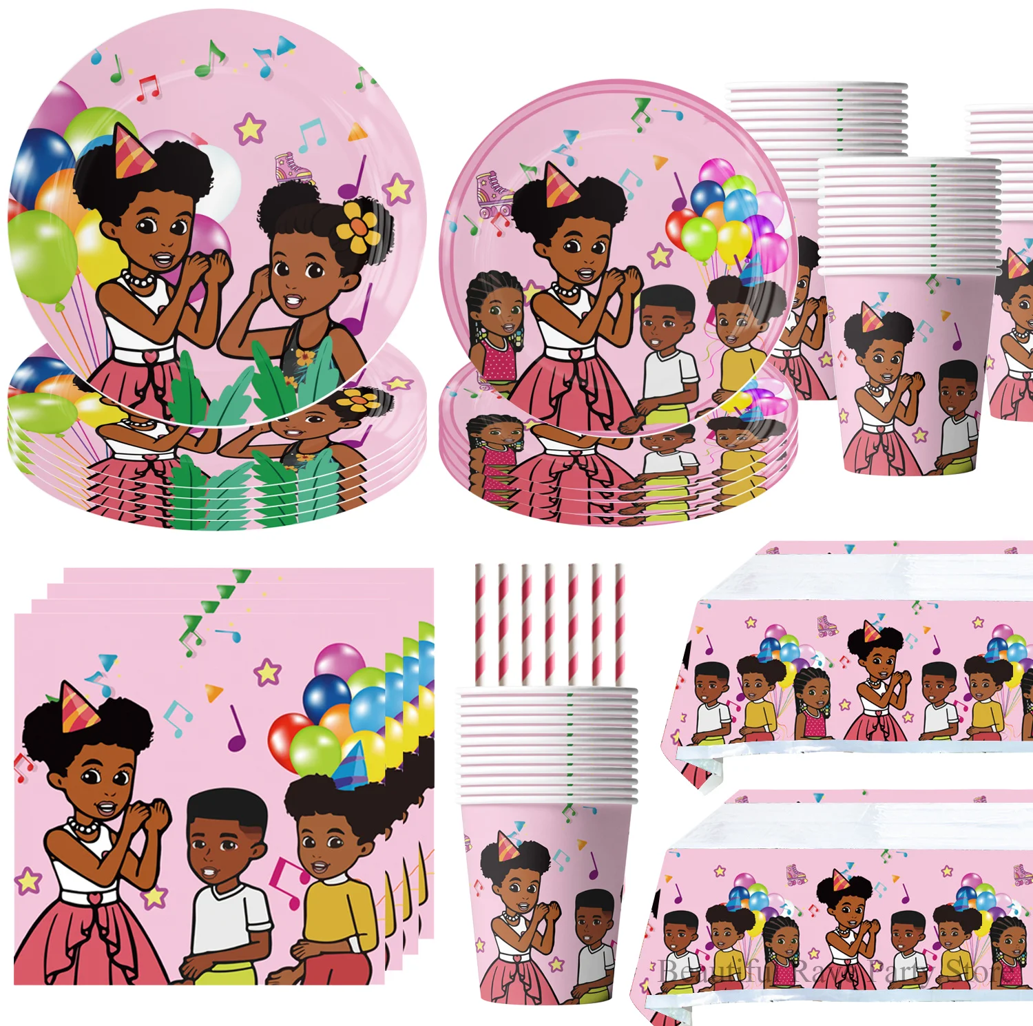 Pink Black Girl Gracies Party Tablecloth Corner Theme Birthday Party Decoration Kids Girls Favor Gracies Corner Party Supplies 6pcsset avengers candy box cartoon birthday party decoration theme party supplies festival kids birthday superhero supplies