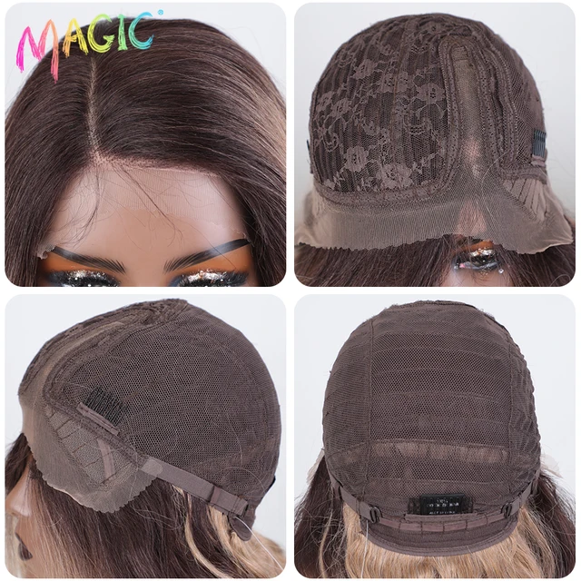 Magic Synthetic Lace Front Wig Long Wavy 36 Inch Cosplay Body Wavy Side Part Lace Wig For Women Lace Front Wig Ombre Blonde  Wig 6
