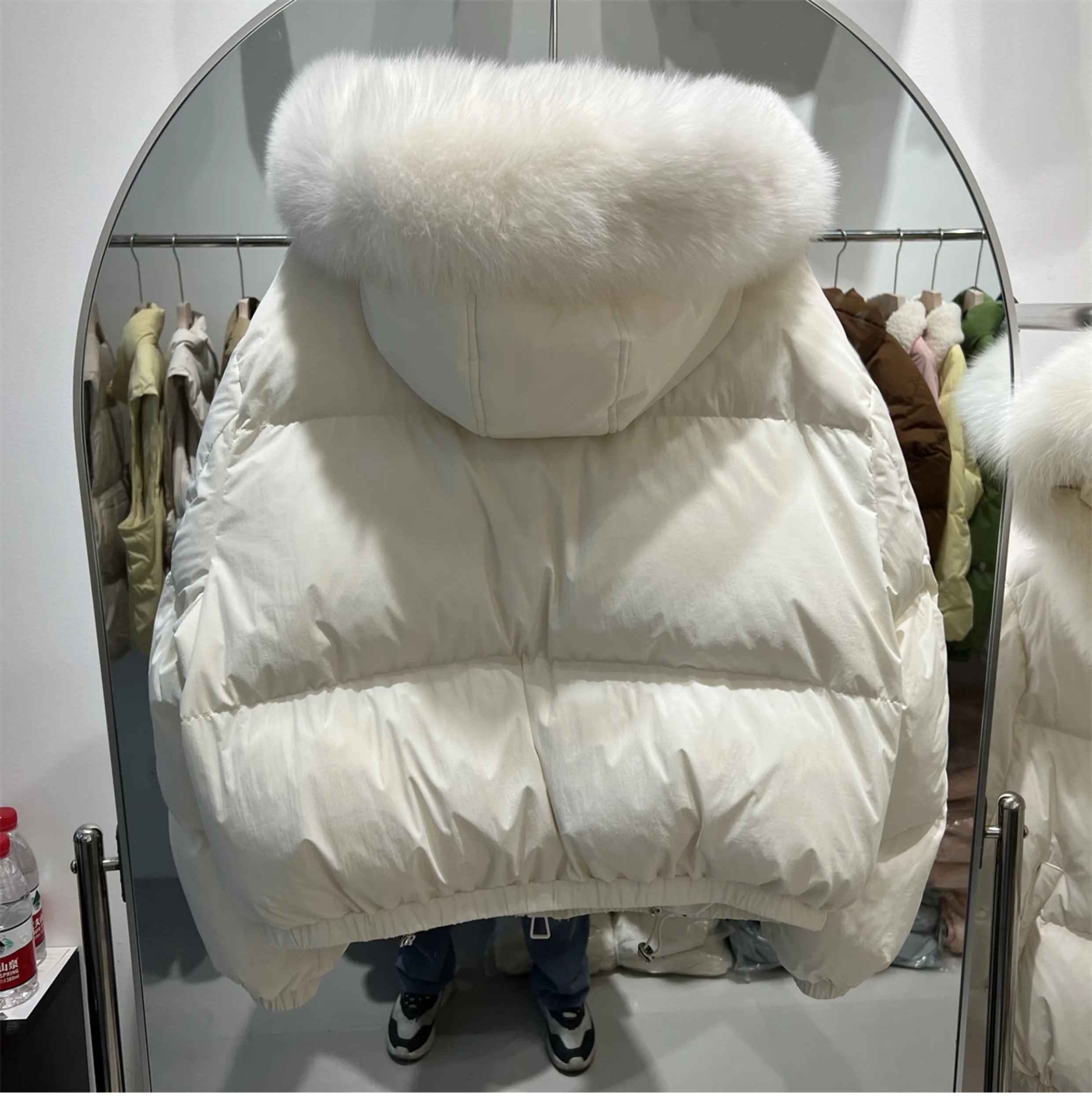 Big Fox Fur Collar Thick Loose Solid Color White Duck Down Coat Female 2023 Fall Winter New Warm Short Hooded Jacket Women