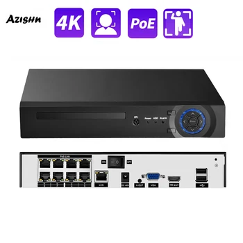 AZISHN-H.265 + 4CH 8CH 16CH POE NVR IP 보안 감시 카메라 CCTV 시스템 얼굴 감지, 5MP 8MP 4K 오디오 비디오 레코더