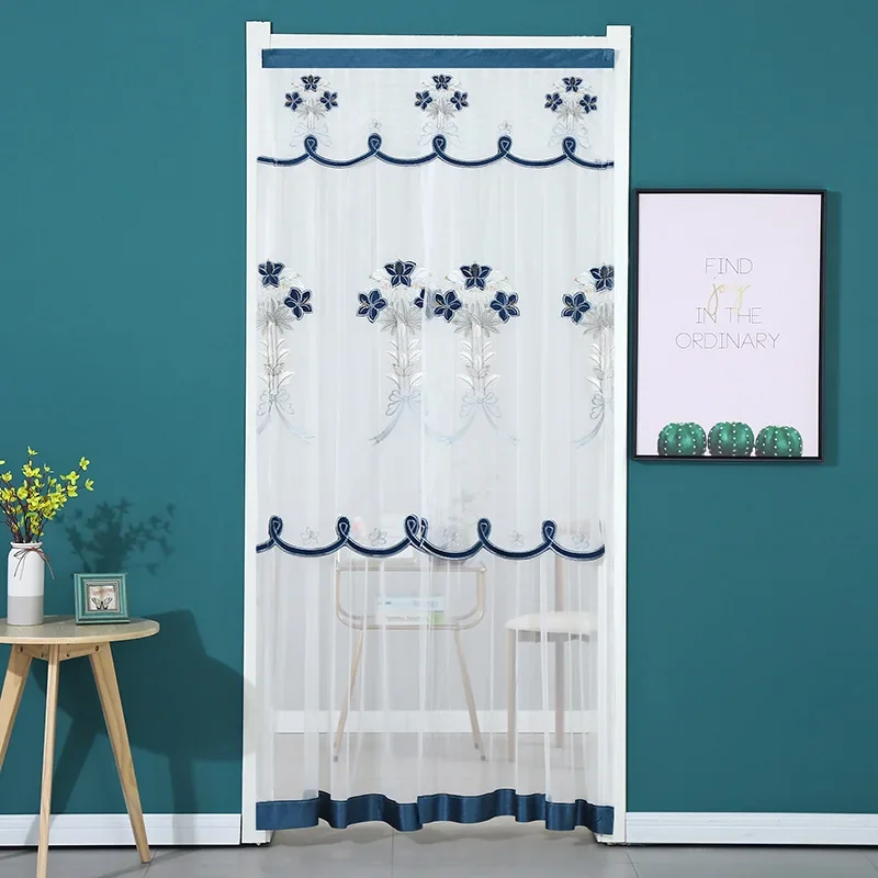 Punch-free Mosquito Screen Curtain Curtain, Breathable Bedroom Partition Curtain Double Layer Lace Lily Embroidered Door Curtain