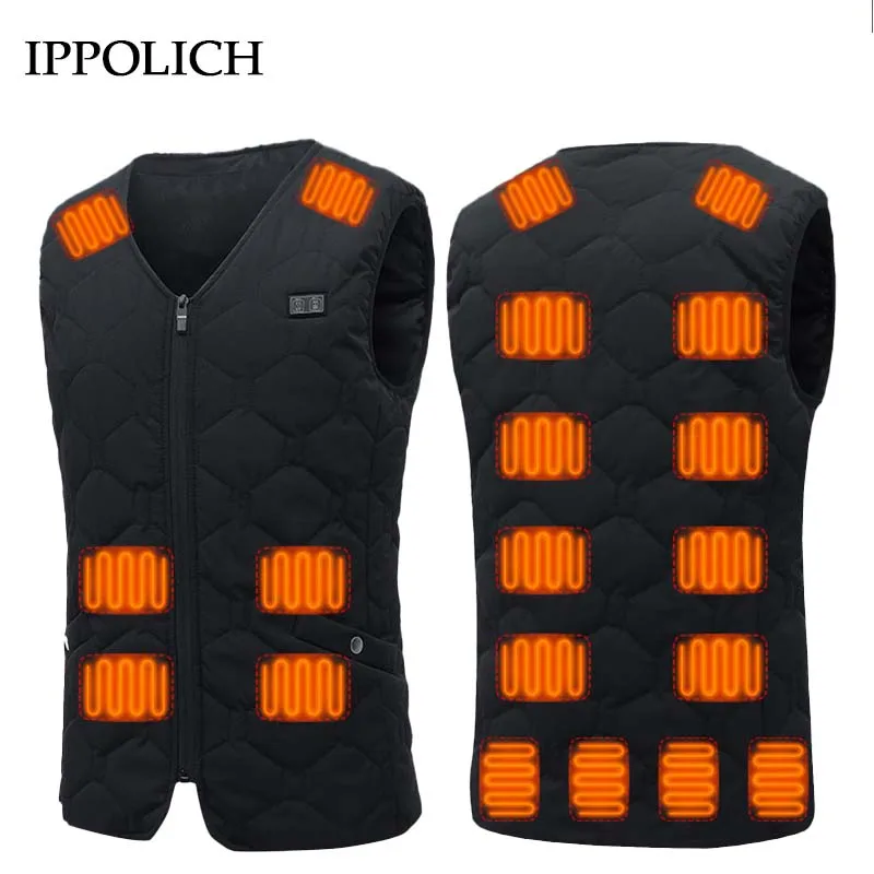 Winter Heating Vest Men 20 Areas USB Electric Heating Warm Vest Anti-Drilling Velvet Outdoor Skiing Camping Sports Thermal