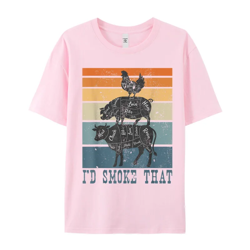 Cute Mens T-Shirt Funny Gifts for Meat Eater Street Tops & Tees All Cotton Short Sleeve Lose Tee-Shirt Round Neck Funny Gifts for Meat Eater Cow Smoker Vintage I Smoke Meats T-Shirt__18271 pink
