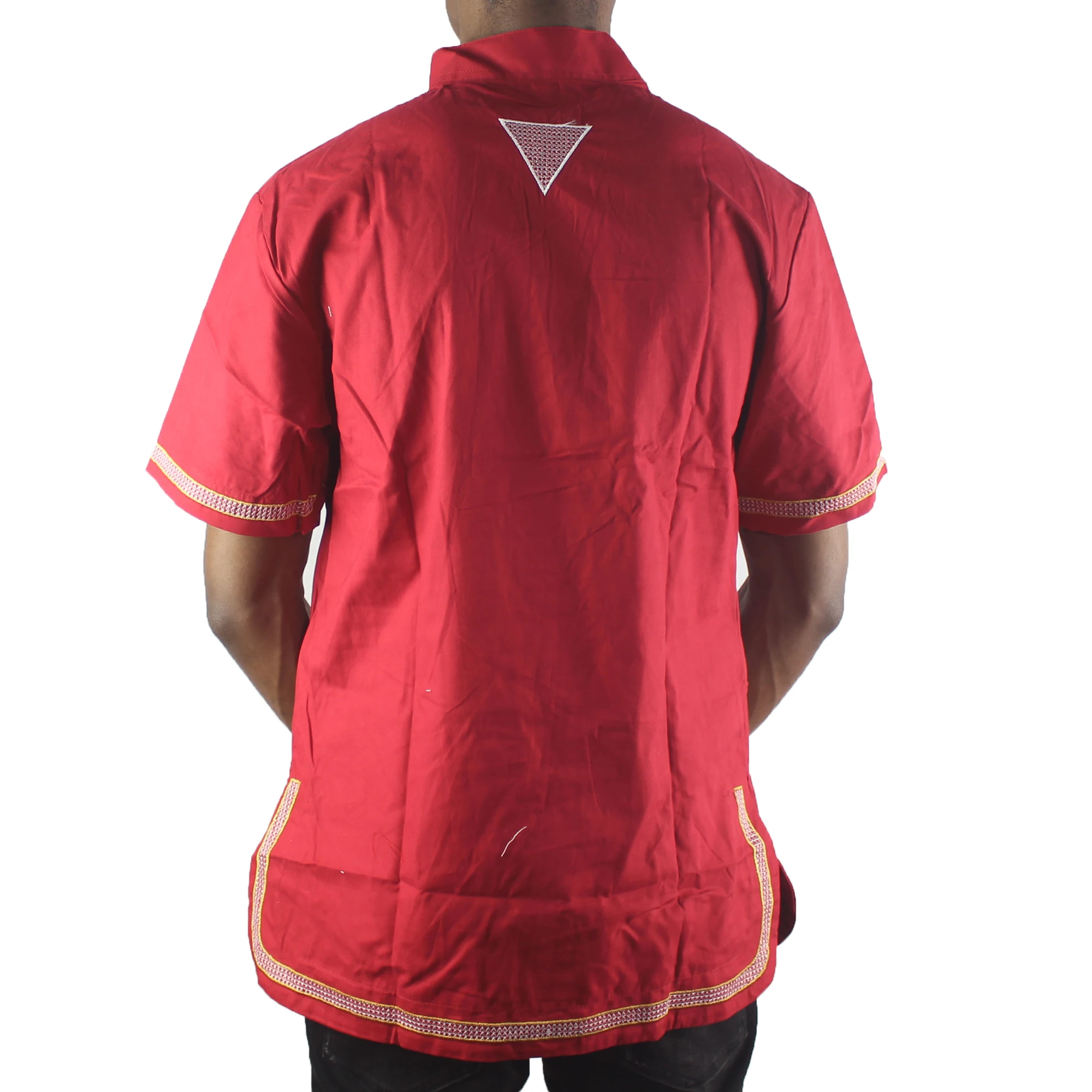 Red Summer Dashiki Traditional Clothes African Print T-shirt Stand-up Collar Short Sleeve Tops Streetwear Ethnic Style