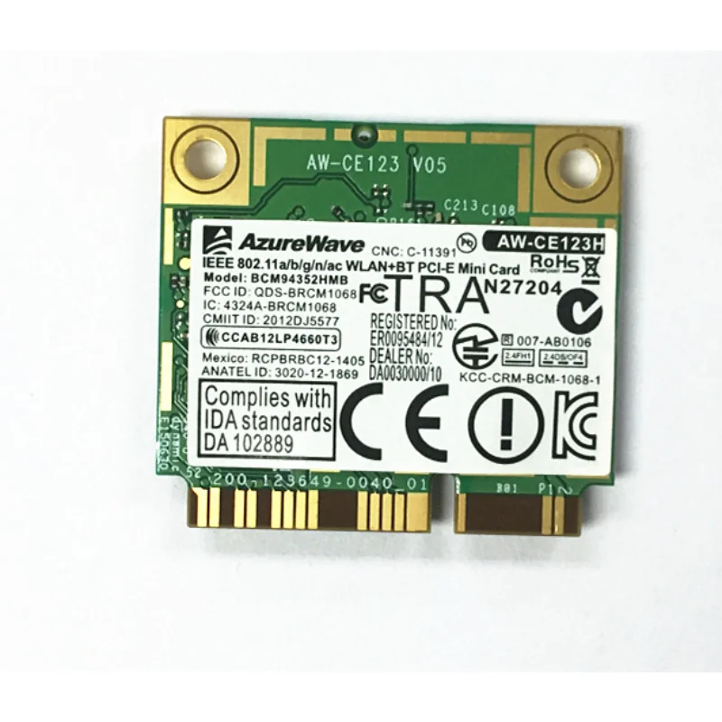 

New WiFi Bluetooth 4.0 Card For AzureWave AW-CE123H For Broadcom BCM94352HMB BCM4352 802.11ac Half Mini PCI-e 867Mbps 2.4G/5Ghz