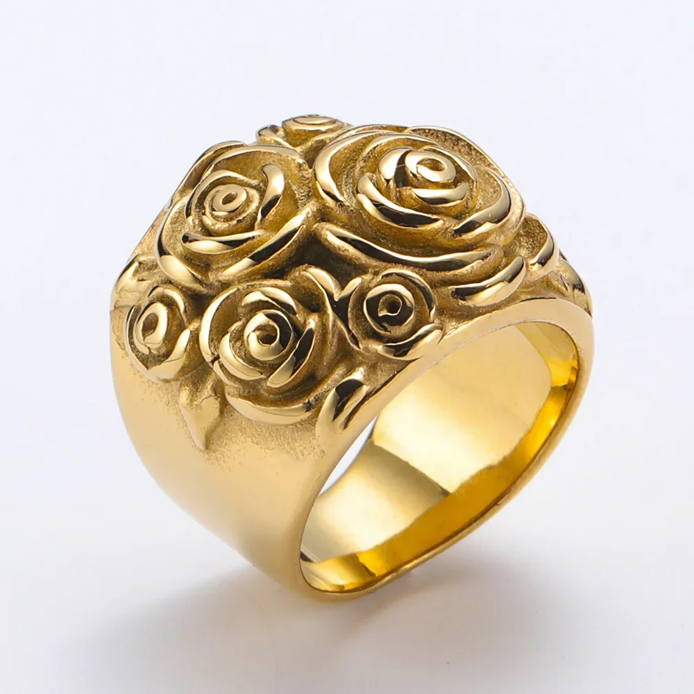 

CHUANGCHENG Retro Style Classic Temperament Flower Men and Women Personality Stainless Steel Ring Size 7-13