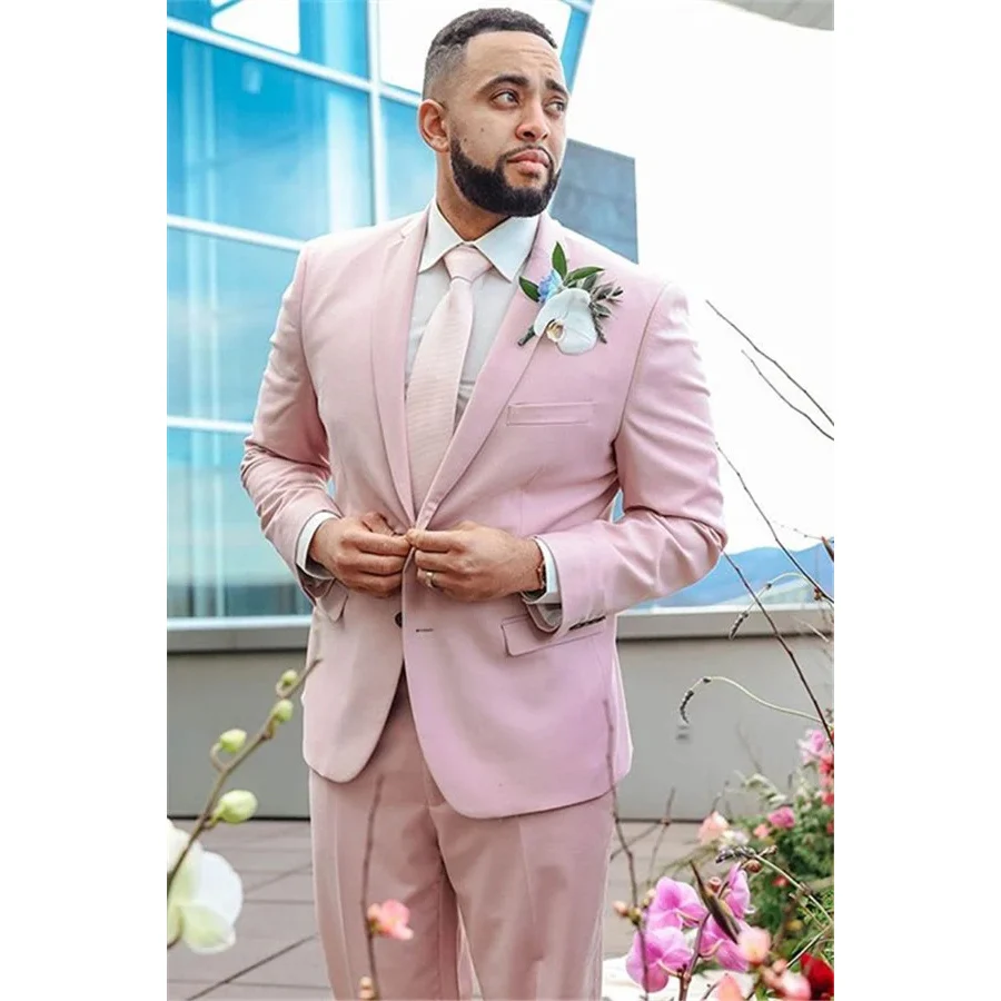 

Luxury Pink Wedding Men Suits Skinny Single Breasted Notched Lapel Formal Occasion Elegant 2 Piece jacket Pants Costume Terno