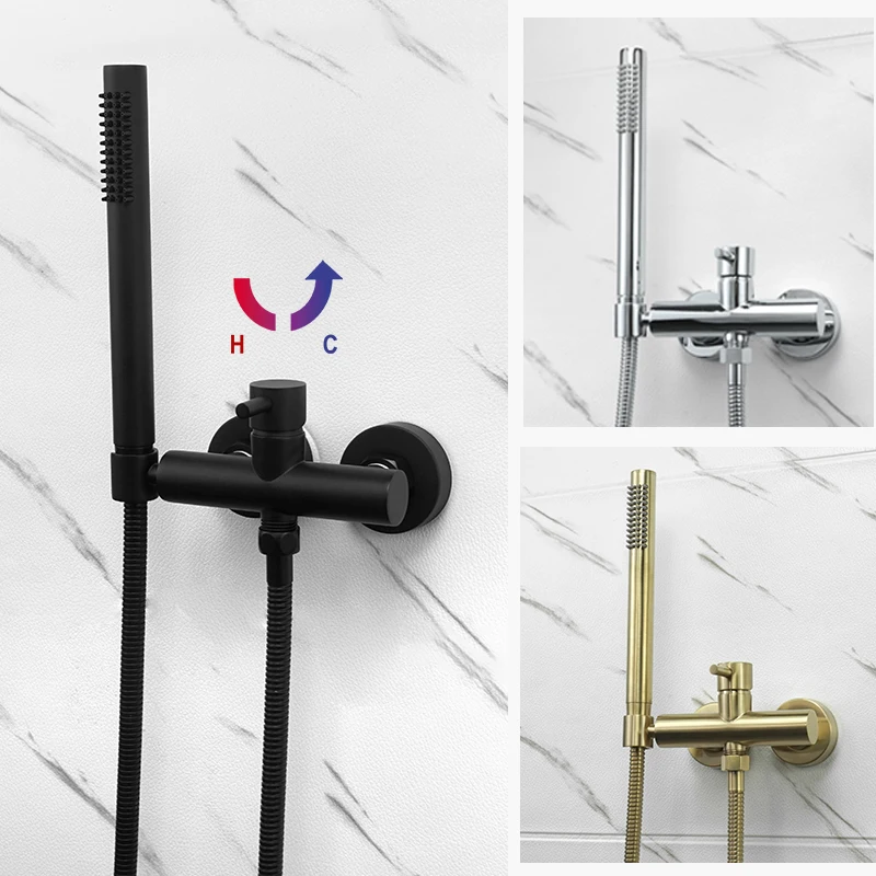 Bathroom Hand Shower Brass In Wall Mount Concealed Shower Faucet Brushed Gold Hot And Cold Mixer With Bracket Holder Matte Black Bathroom Hand Shower Brass In Wall Mount Concealed Shower Faucet Brushed Gold Hot And Cold Mixer With Bracket Holder Matte Black