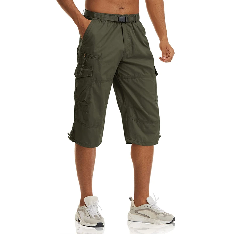 Men's Hiking Shorts Multi-Pocket Elastic Waist Cargo Shorts Summer Camping Travel Male Outdoor No Belt