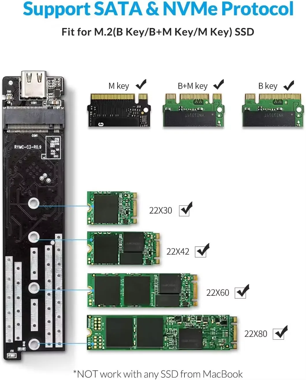 ORICO M2 SSD 케이스 NVME SATA SSD 인클로저 도구 무료 10Gbps M.2-USB C타입 투명 외장 어댑터 지지대 UASP 트림
