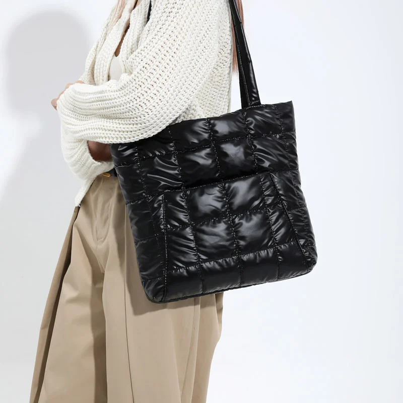 High Quality Winter Large Capacity Tote Fashion Feather Padded Handbag Women Underarm Bag Quilted Solid Color Shoulder Bag