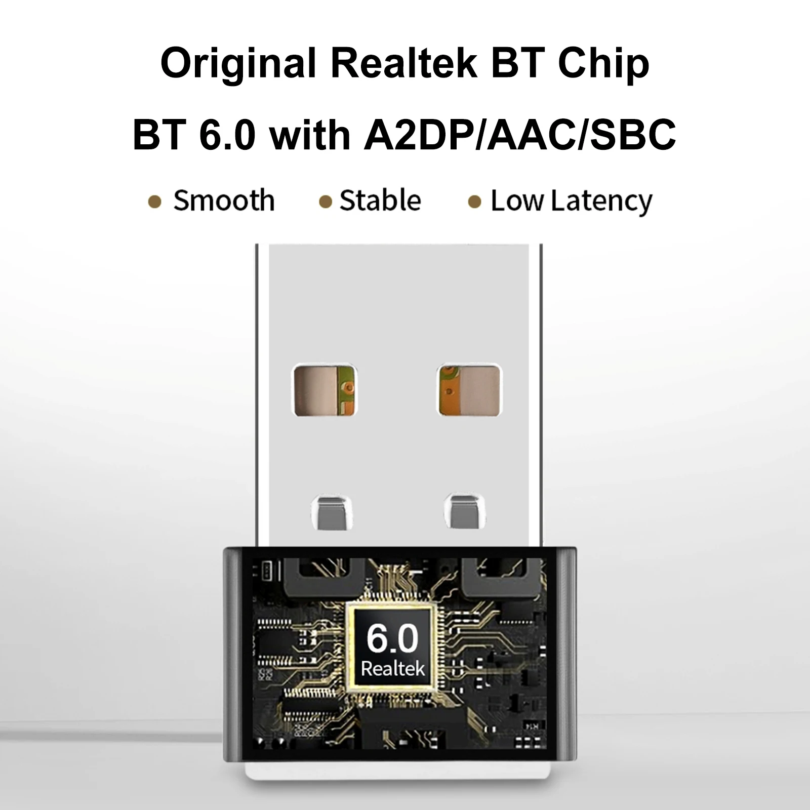 RTL612 무선 USB 어댑터 USB 블루투스 6.0 어댑터 낮은 대기 시간 드라이버가 필요 없는 BT 수신기 및 송신기(PC Windows 11/10/8.1용)