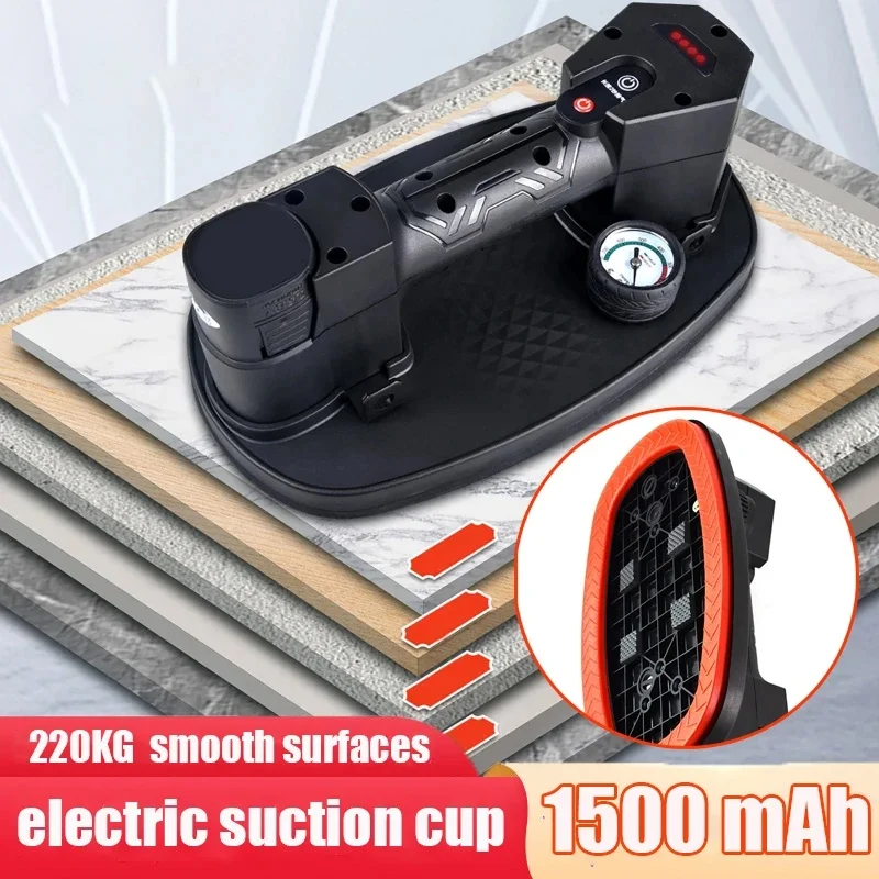 220kg Load Electric Vacuum Suction Cup with Battery Heavy Duty Automatic Replenishing Vacuum Glass Tile Slab Lifting Carry Tool