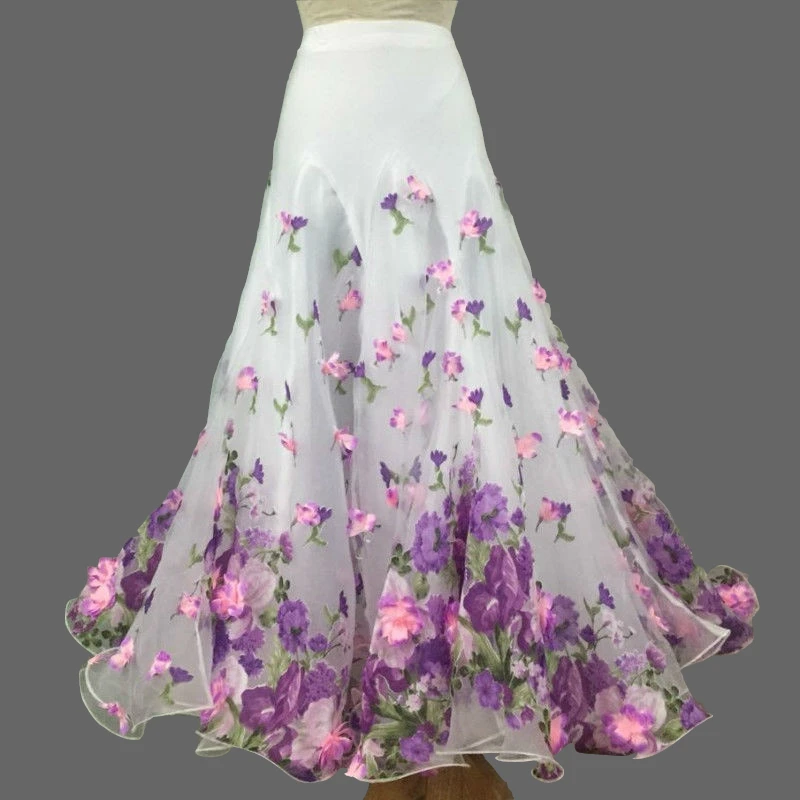 

Женская юбка для бальных танцев, элегантная длинная юбка с 3D цветами, для вальса, танго, сцены, танцев, Индивидуальный размер