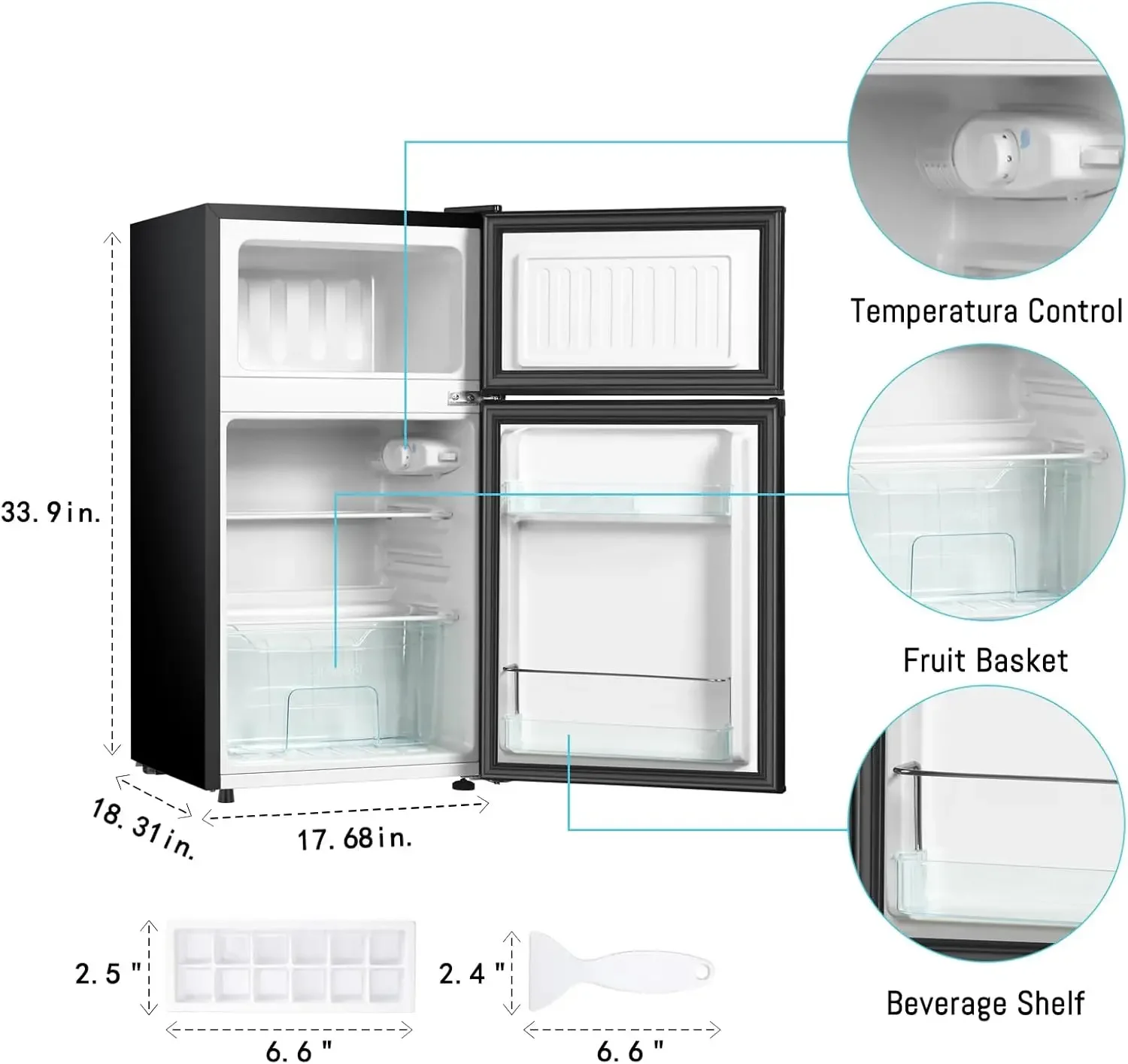 Freezer,3.2 Cu.Ft Compact Refrigerator,Mini Refrigerator With 2 Doors For Bedroom,Office,Kitchen,Apartment,Dorm(sliver) 3