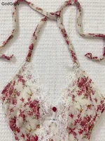 2025 été femme Floral licou dentelle Blouse 2025 Vintage Sexy Slim Fit fée mode coréenne femme hauts tenues Style élégant 2
