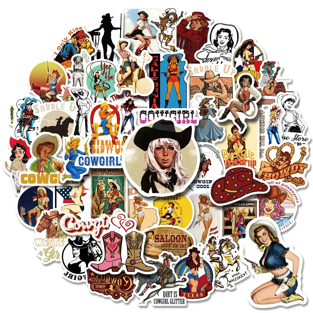 10/30/50PCS Western Element Graffiti Waterproof Sticker Cartoon Cowboy Girl Series Decorative Decal Skateboard WaterCupWholesale
