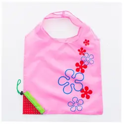 Eco - Friendly Foldable Strawberry Print Reusable Shopping Tote Bag (Pink)