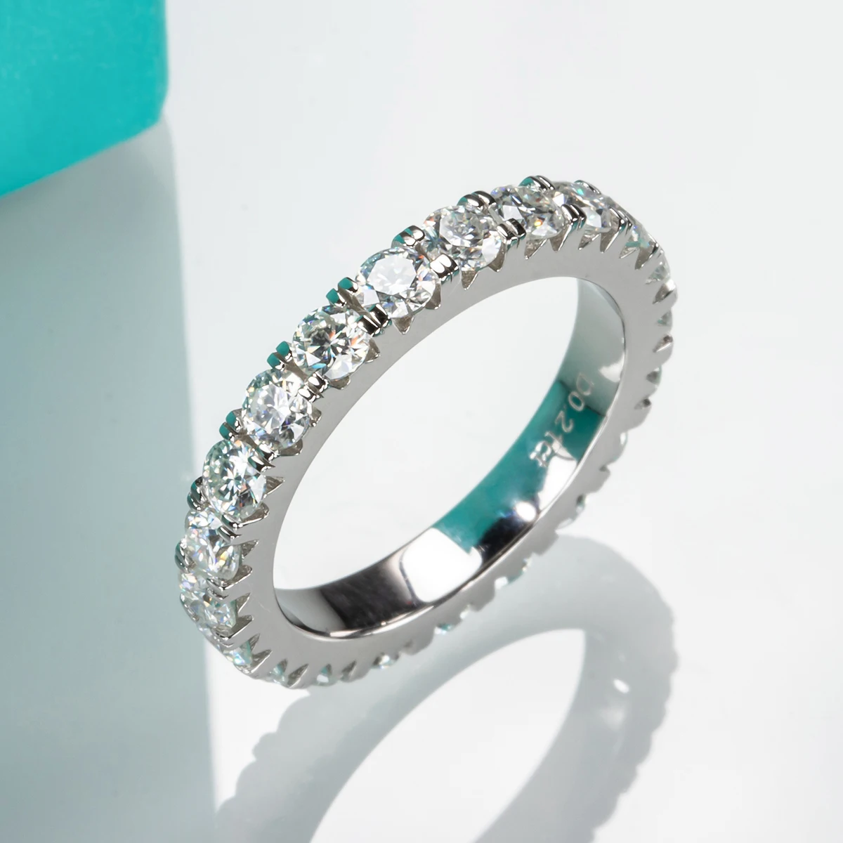 Moissanite Ring 3mm 2-3ct D Color 925 Sterling Silver Eternity Band Engagement Ring for Women