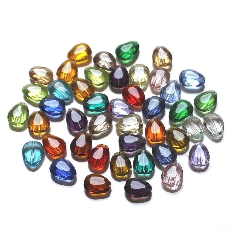 

StreBelle AAA Fashion Charming Mix Colors Flat Drop Beads 8x6mm 10X8MM 12X10MM Flat Pear Glass Beads Jewelry Accessories 100pcs