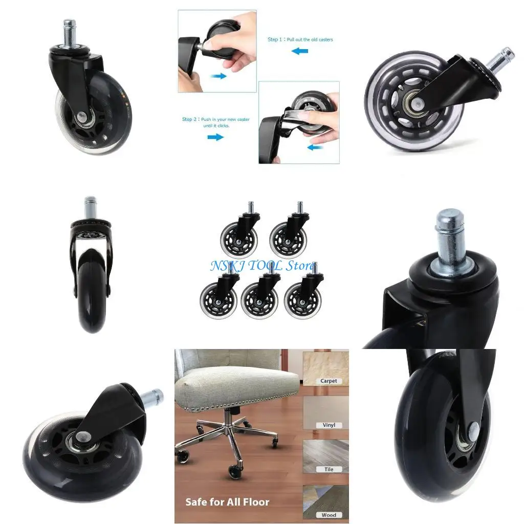 L8RC 5 יחידות כיסא אילם גלגלי גלגלים החלפת מחצלות כיסא עבור רוב הרצפה