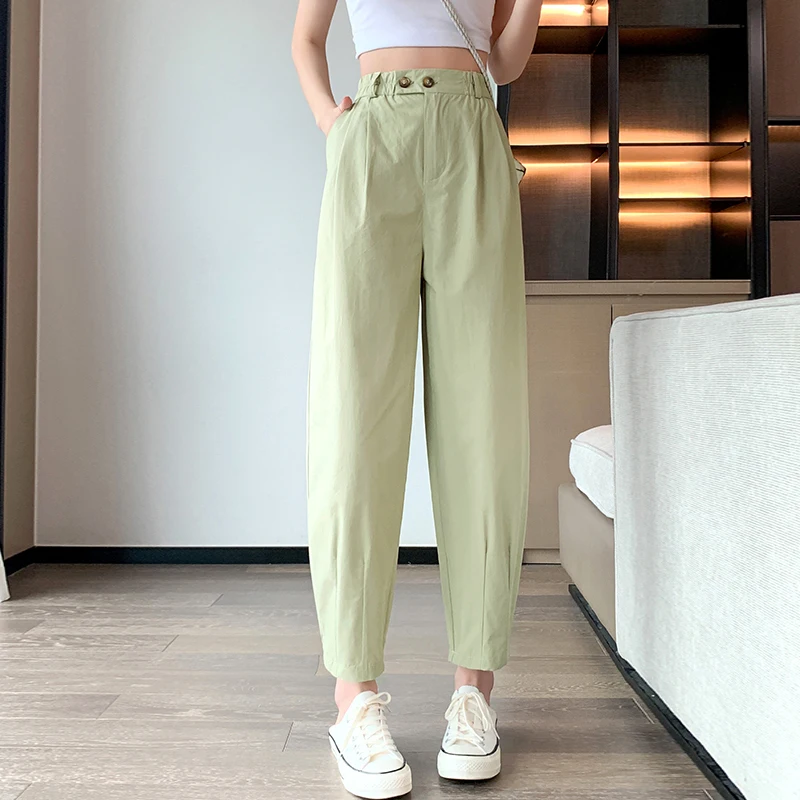 

High Waist Harem Pants Casual 2022 Women's Ankle Length Straight Pants Summer Loose Trousers Female 9351