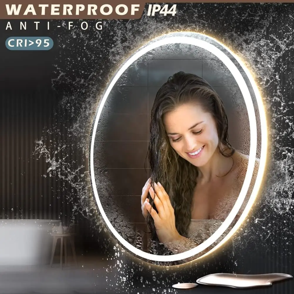 LED Round Bathroom Vanity Mirror, Color Temperature Adjustable, Anti-Fog